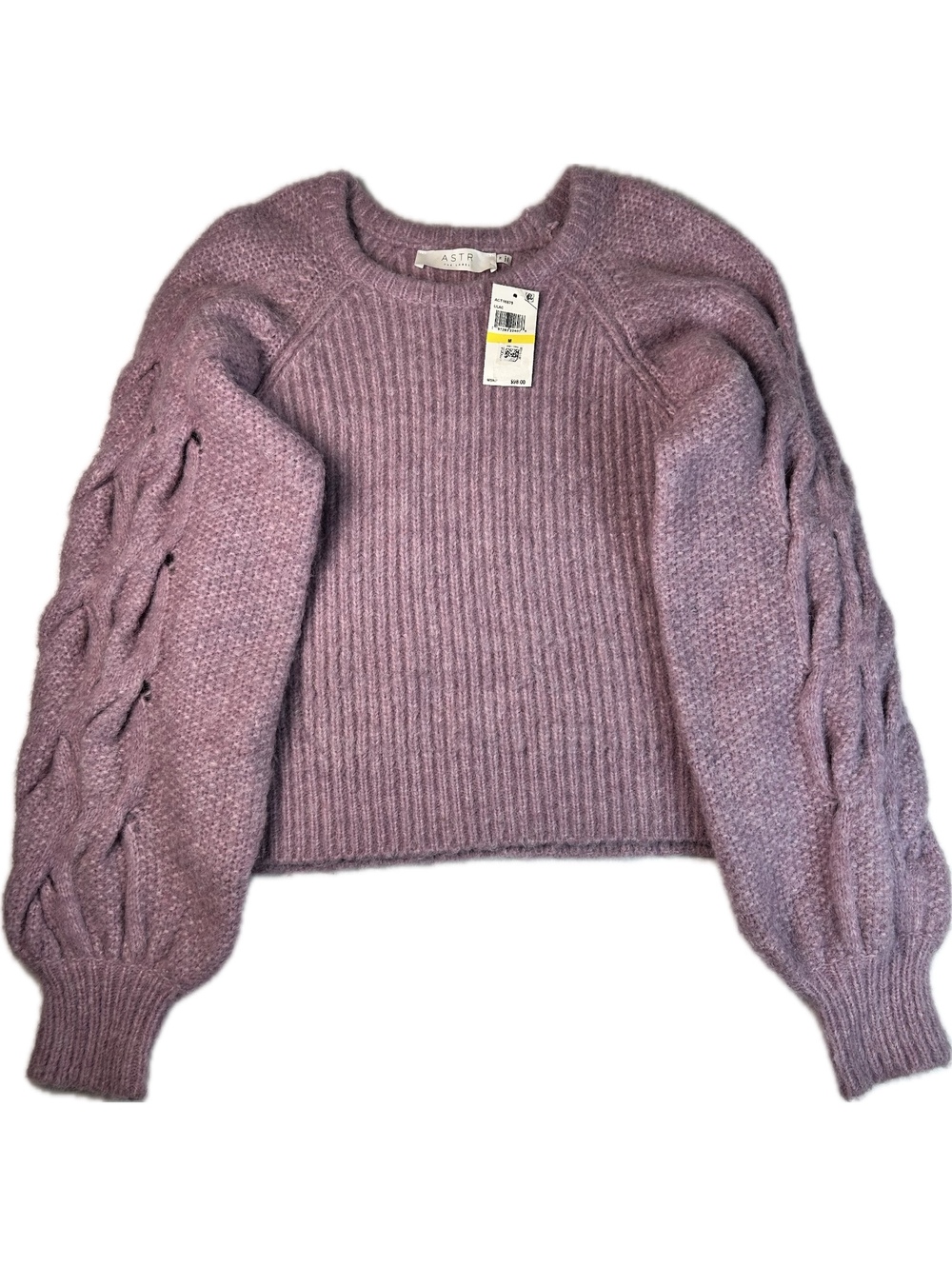 ASTR Lilac Cable Knit Balloon Sleeve Sweater Size M